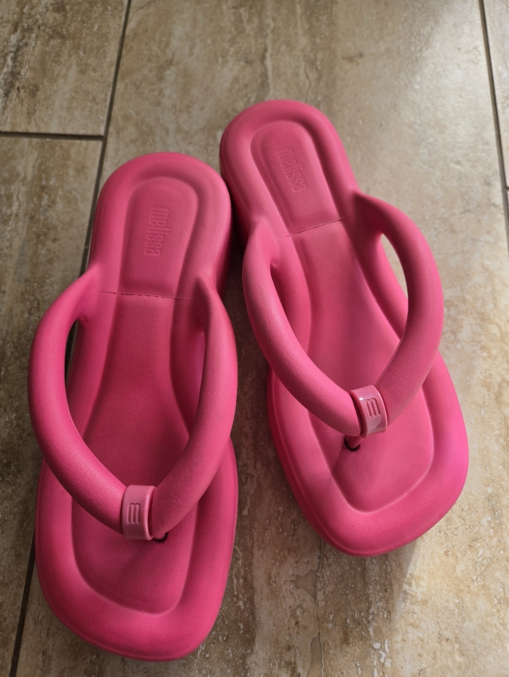 Melissa Bright Pink Orange Cushioned Foam Wedge Flip Flops